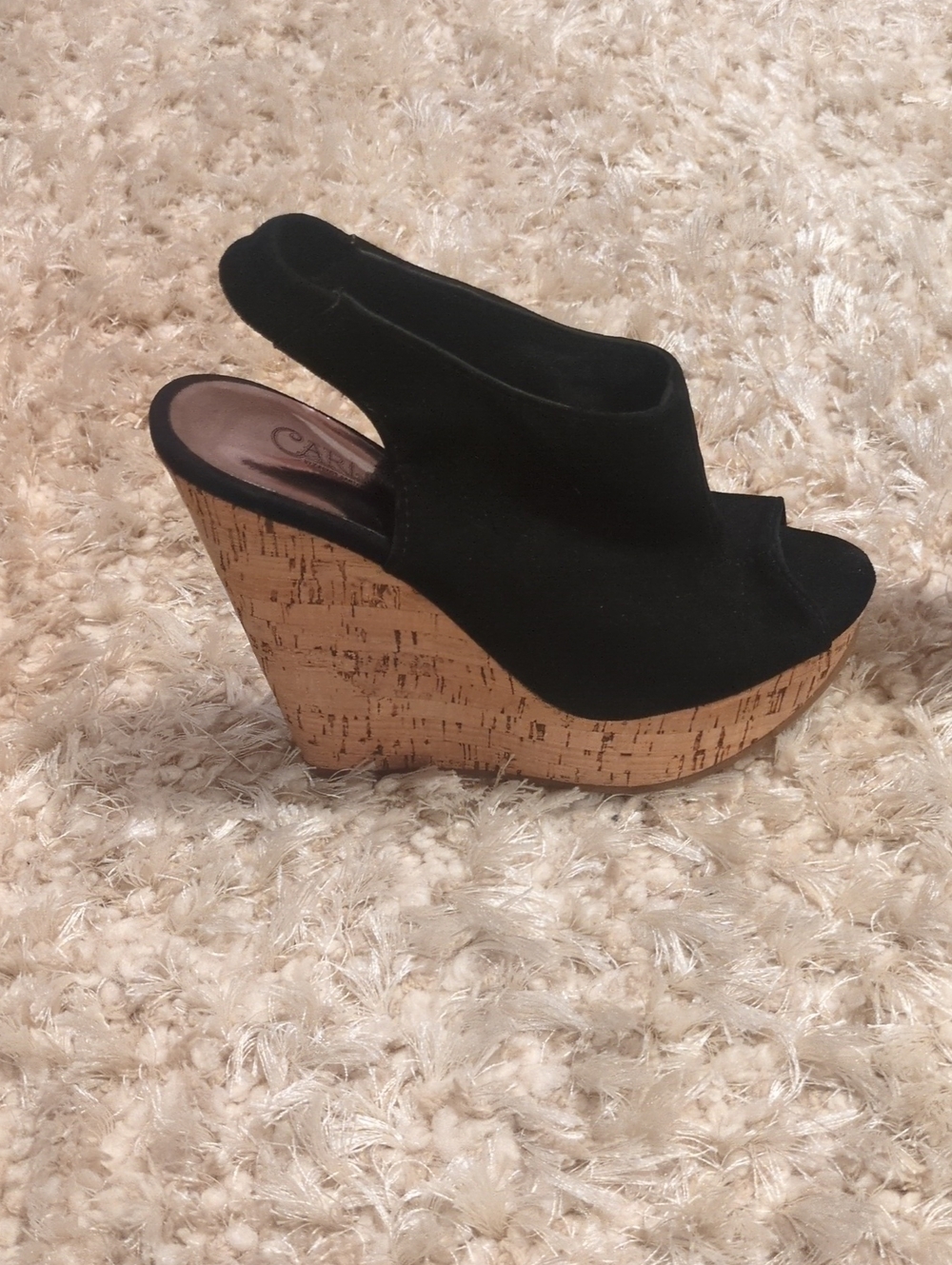 Black Cork Wedge Slingback Wedges Carlos Santana Size 5.5